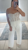 Top blanco y crema chiffon